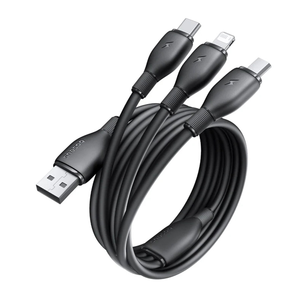 USB-A - Lightning / microUSB / USB-C Baseus Ultra Fast 3in1 ladekabel, 18W, 1.3m, Svart P10376303121-00