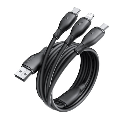 USB-A - Lightning / microUSB / USB-C Baseus Ultra Fast 3in1 ladekabel, 18W, 1.3m, Svart P10376303121-00