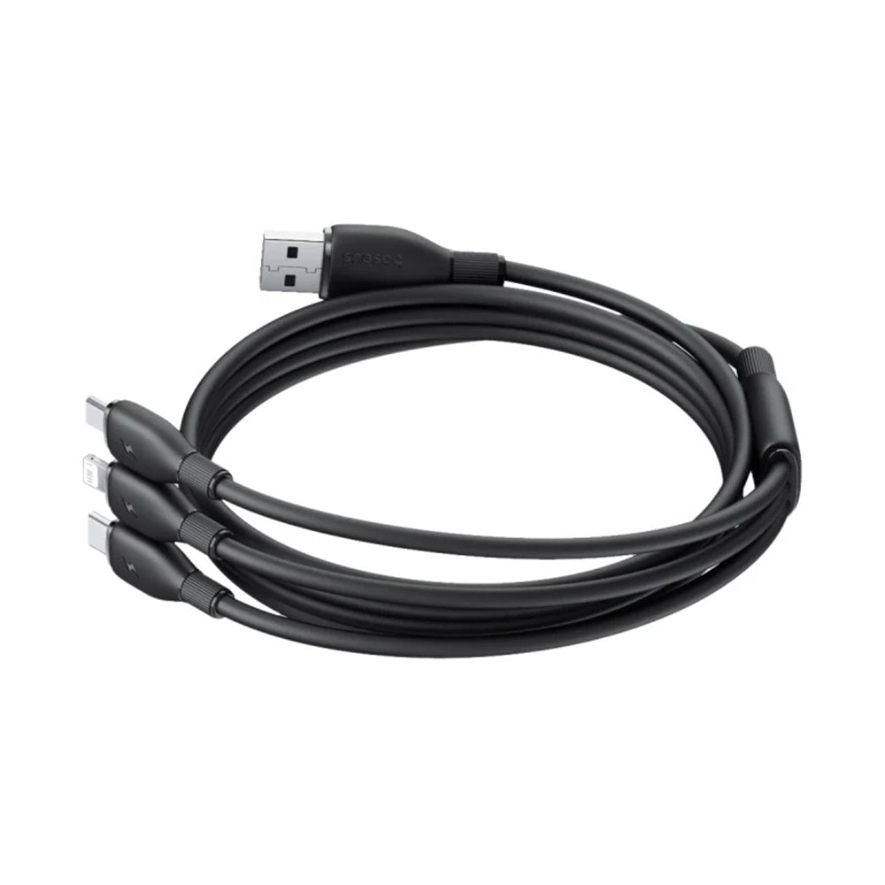 USB-A - Lightning / microUSB / USB-C Baseus Ultra Fast 3in1 ladekabel, 18W, 1.3m, Svart P10376303121-00