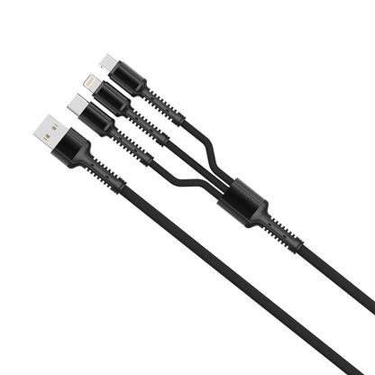 Ladekabel USB-A - Lightning / microUSB / USB-C ColorWay CW-CBU3003, 20W, 1.2m, Grå