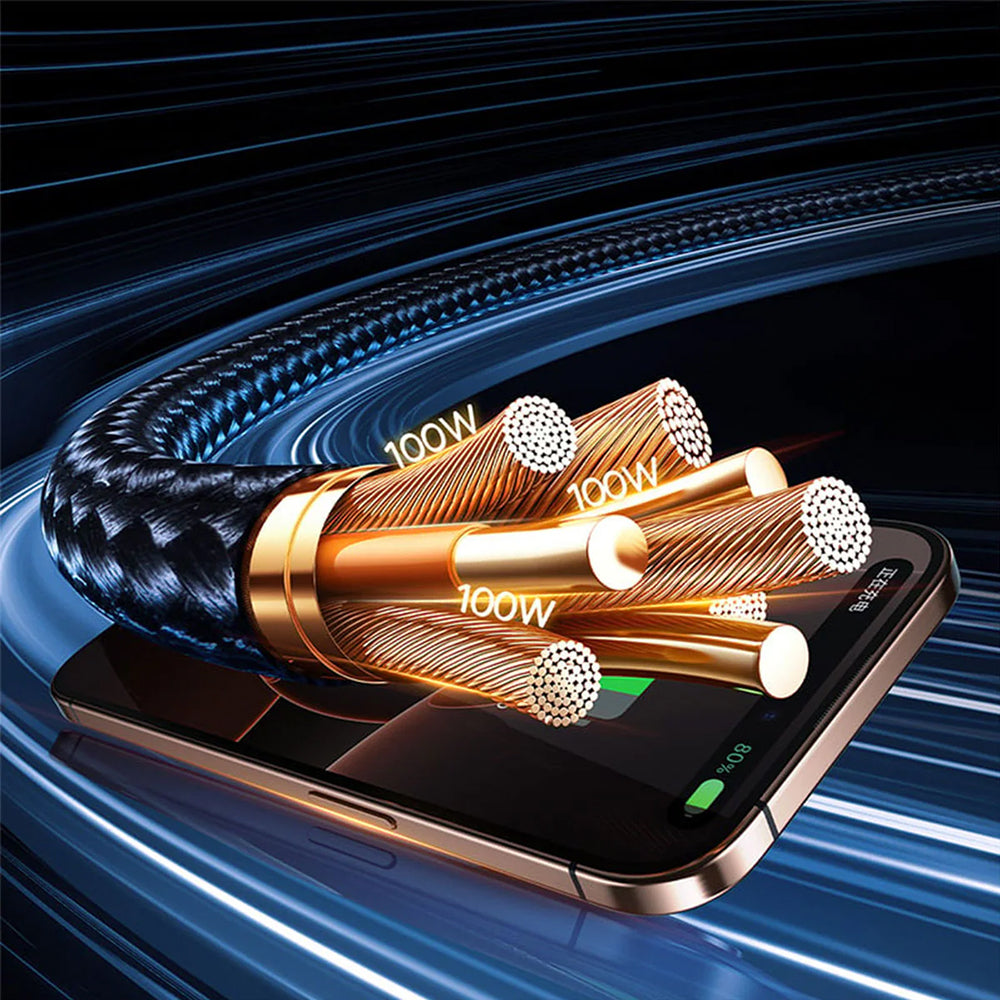 USB-A / USB-C - Lightning / 2 x USB-C Baseus Flash Series III 3in1 ladekabel, 100W, 1.5m, Svart P10377800U01-00