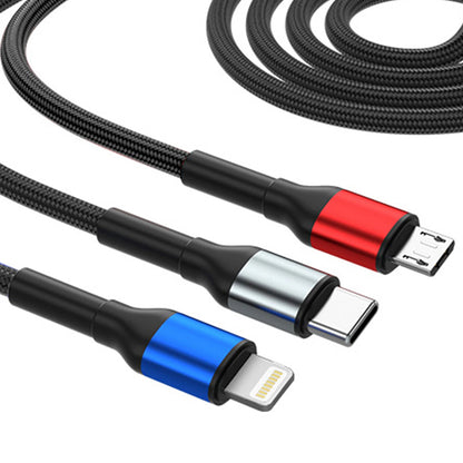 USB-A / USB-C - Lightning / microUSB / USB-C 3MK Hyper N ladekabel, 18W, 1.2m, Svart