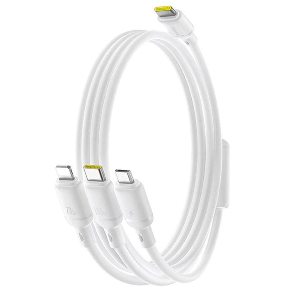 USB-C - Lightning / microUSB / USB-C Baseus Silky 3in1 ladekabel, 100W, 1.5m, Hvit P10377706213-00