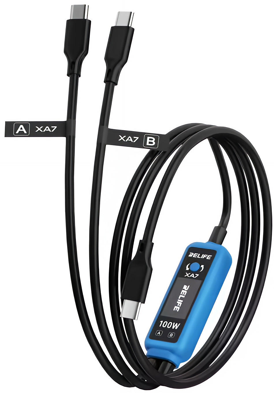 USB-C ladekabel - 2 x USB-C Relife XA7 Display, 100W, 1,33m, svart