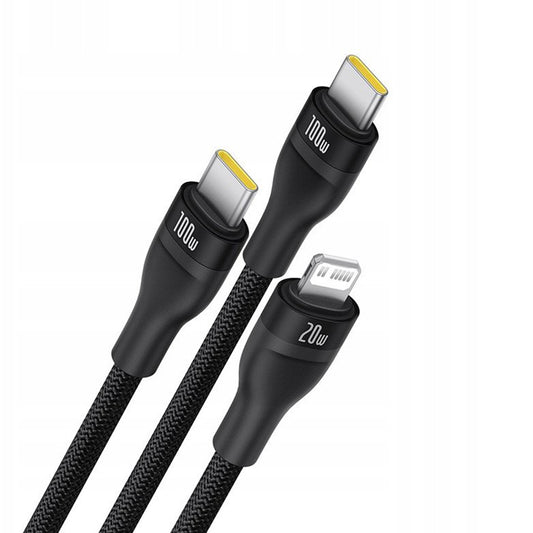 USB-C - Lightning-ladekabel / 2 x USB-C Baseus Flash Series III 3in1, 100W, 1.5m, Svart P10377502111-00