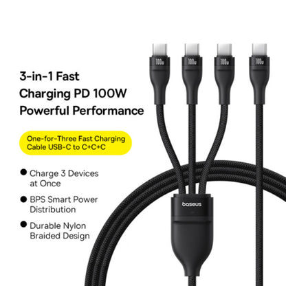 USB-C ladekabel - 3 x USB-C Baseus Flash Series III 3in1, 100W, 1.5m, Svart P10377503111-00