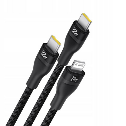 USB-C - Lightning ladekabel / 2 x USB-C Baseus Flash Series III 3in1, 100W, 1,5m, svart, forseglet P10377502111-00