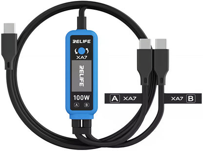 USB-C ladekabel - 2 x USB-C Relife XA7 Display, 100W, 1,33m, svart