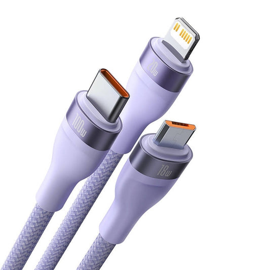USB-C - Lightning / microUSB / USB-C Baseus Flash Series II 3in1 ladekabel, 100W, 1.5m, Lilla CASS030205