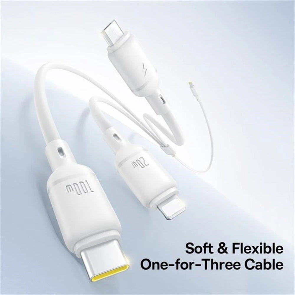 USB-C - Lightning / microUSB / USB-C Baseus Silky 3in1 ladekabel, 100W, 1.5m, Hvit P10377706213-00