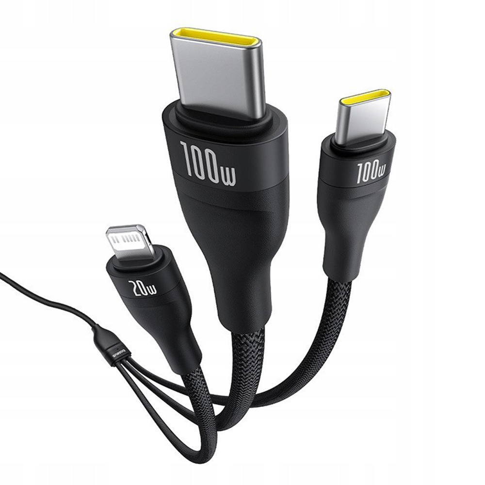 USB-C - Lightning ladekabel / 2 x USB-C Baseus Flash Series III 3in1, 100W, 1,5m, svart, forseglet P10377502111-00