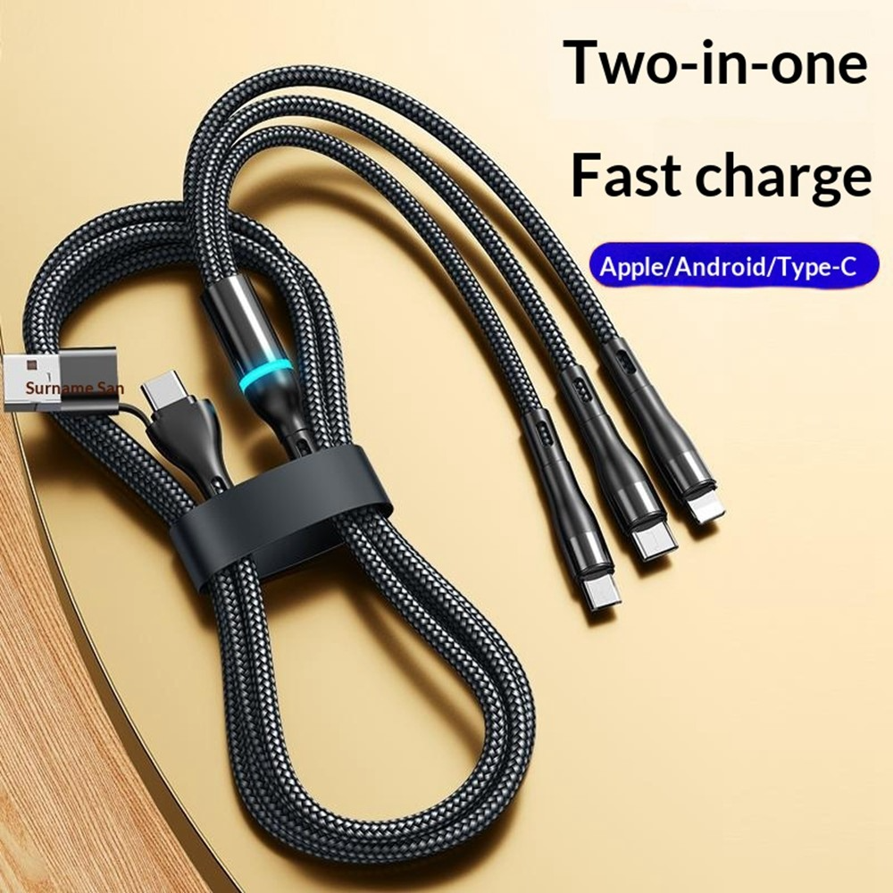 USB-C / USB-A ladekabel - Lightning / microUSB / USB-C OEM B6, 100W, 1,2m, svart