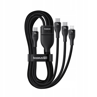 USB-C - Lightning ladekabel / 2 x USB-C Baseus Flash Series III 3in1, 100W, 1,5m, svart, forseglet P10377502111-00