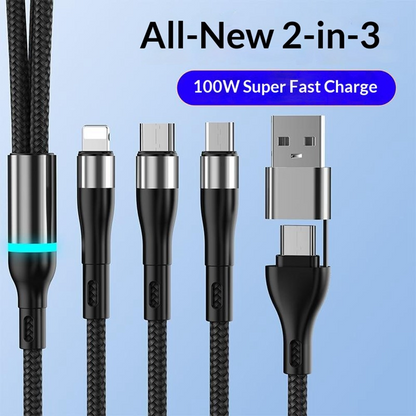USB-C / USB-A ladekabel - Lightning / microUSB / USB-C OEM B6, 100W, 1,2m, svart