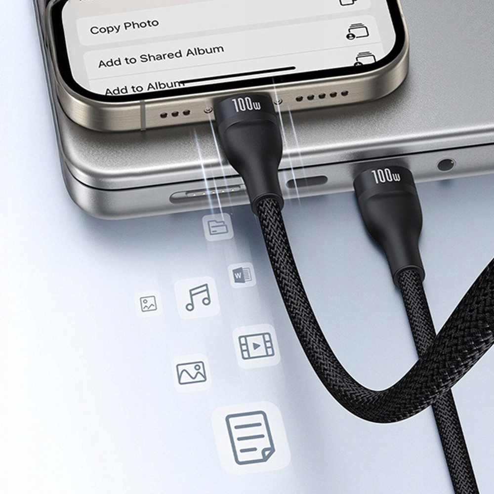 USB-C - Lightning ladekabel / 2 x USB-C Baseus Flash Series III 3in1, 100W, 1,5m, svart, forseglet P10377502111-00