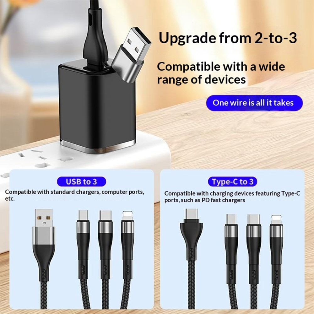 USB-C / USB-A ladekabel - Lightning / microUSB / USB-C OEM B6, 100W, 1,2m, svart