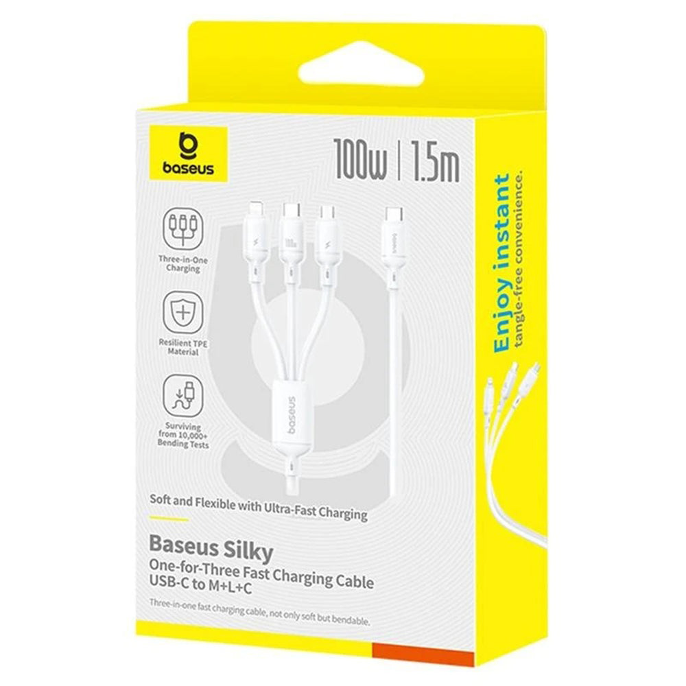 USB-C - Lightning / microUSB / USB-C Baseus Silky 3in1 ladekabel, 100W, 1.5m, Hvit P10377706213-00
