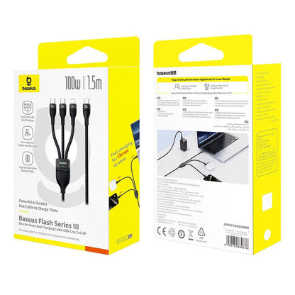 USB-C - Lightning-ladekabel / 2 x USB-C Baseus Flash Series III 3in1, 100W, 1.5m, Svart P10377502111-00