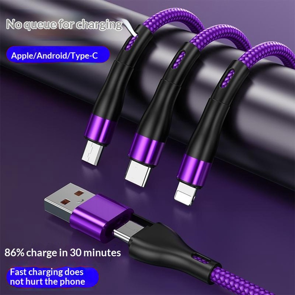 USB-C / USB-A ladekabel - Lightning / microUSB / USB-C OEM B6, 100W, 1,2m, svart