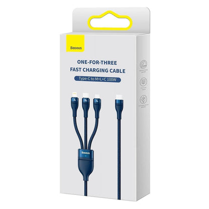 USB-C - Lightning / microUSB / USB-C Baseus Flash Series II 3in1 ladekabel, 100W, 1.5m, Blå P10382702121-01