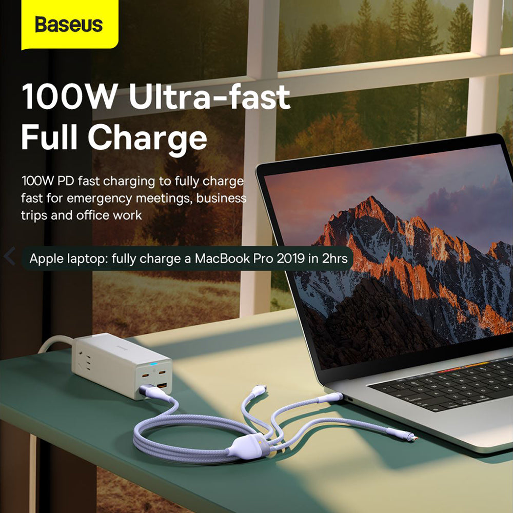 USB-C - Lightning / microUSB / USB-C Baseus Flash Series II 3in1 ladekabel, 100W, 1.5m, Blå P10382702121-01