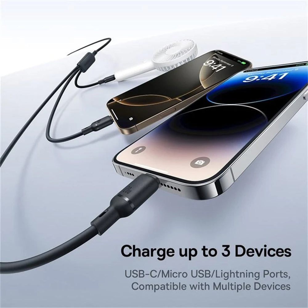 USB-C - Lightning / microUSB / USB-C Baseus Silky 3in1 ladekabel, 100W, 1.5m, Svart P10376303121-01