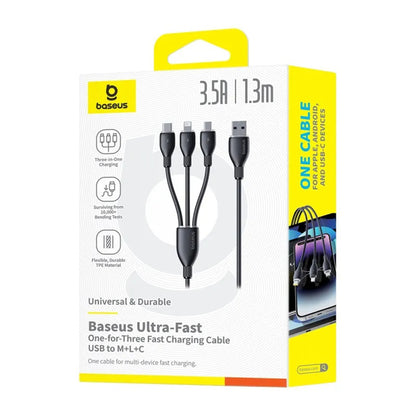 USB-C - Lightning / microUSB / USB-C Baseus Ultra Fast 3in1 ladekabel, 20W, 0.8m, Svart P10377501111-00