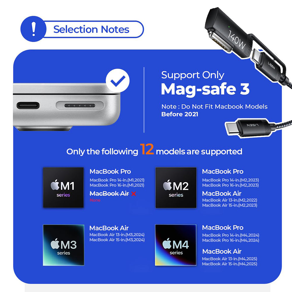USB-C ladekabel - USB-C / MagSafe 3 Lisen, 140W, 2m, Grå YL0124070021