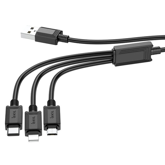 Ladekabel USB-A - Lightning / microUSB / USB-C HOCO X74 3in1, 18W, 1m, Svart
