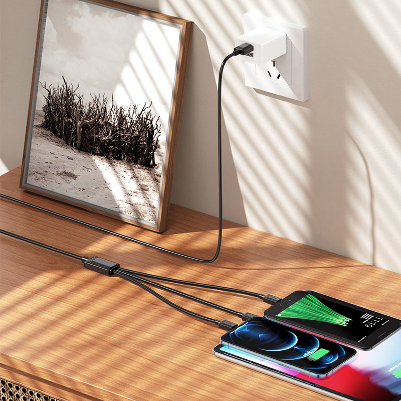 Ladekabel USB-A - Lightning / microUSB / USB-C HOCO X74 3in1, 18W, 1m, Svart