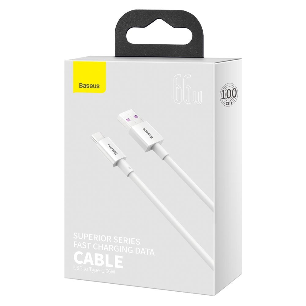 USB-A til USB-C data- og ladekabel Baseus Superior Series, 66 W, 1 m, hvit CATYS-02