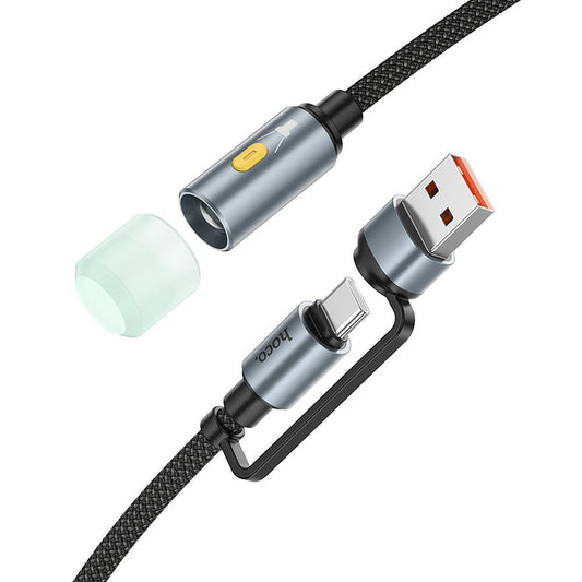 Led-kabel HOCO UA38C, USB-C / USB-A, 0,3 m, Svart
