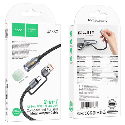 Led-kabel HOCO UA38C, USB-C / USB-A, 0,3 m, Svart