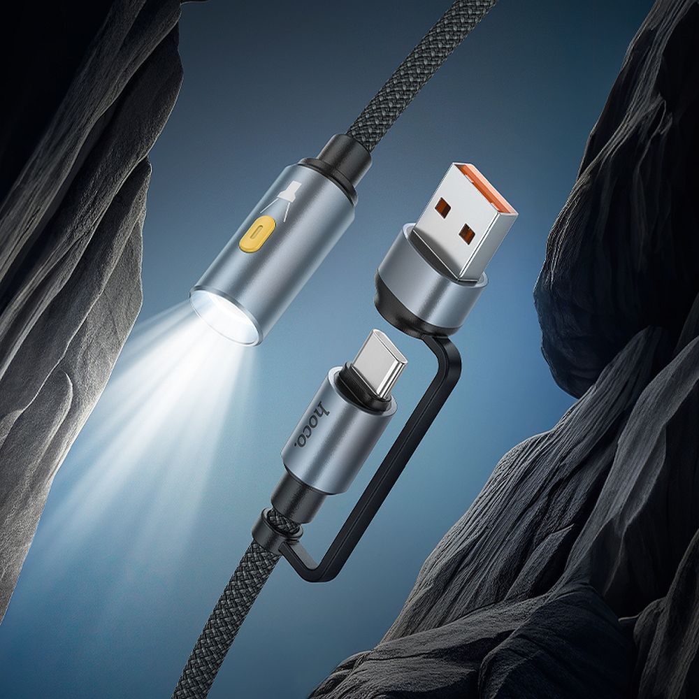 Led-kabel HOCO UA38C, USB-C / USB-A, 0,3 m, Svart