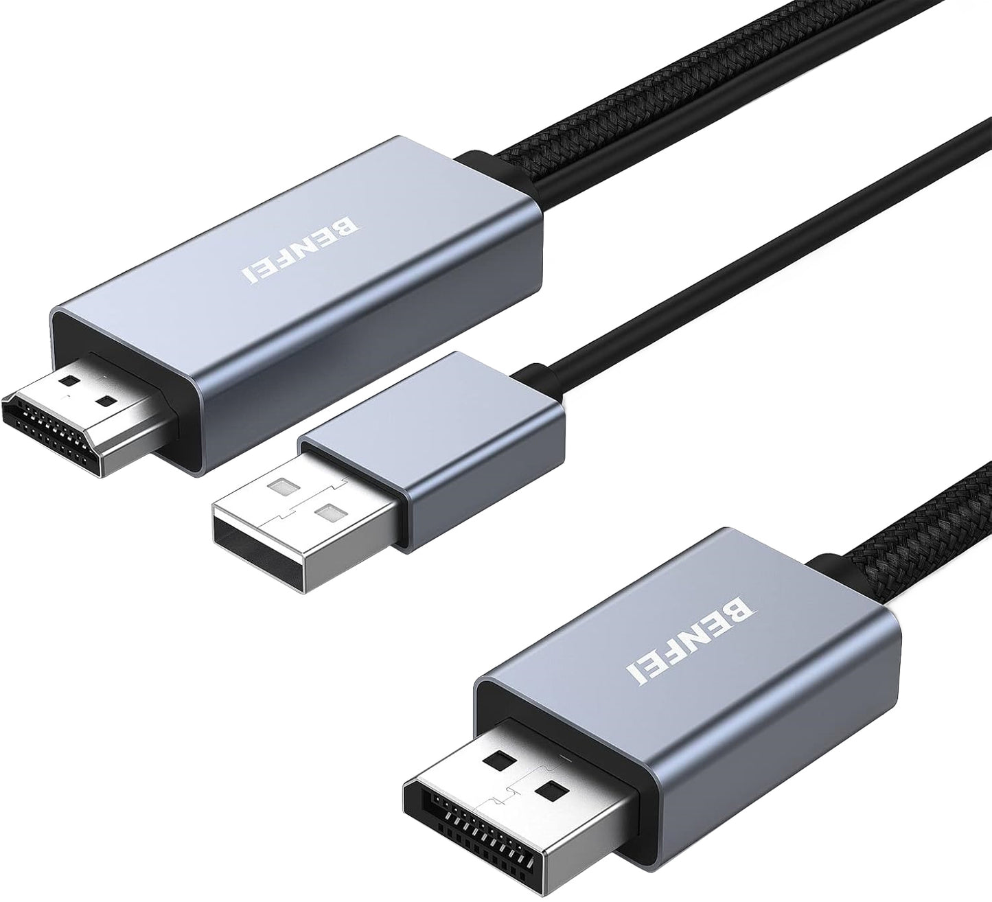 Benfei videokabel, HDMI / USB-A - DisplayPort, 4K, 1,8 m, grå