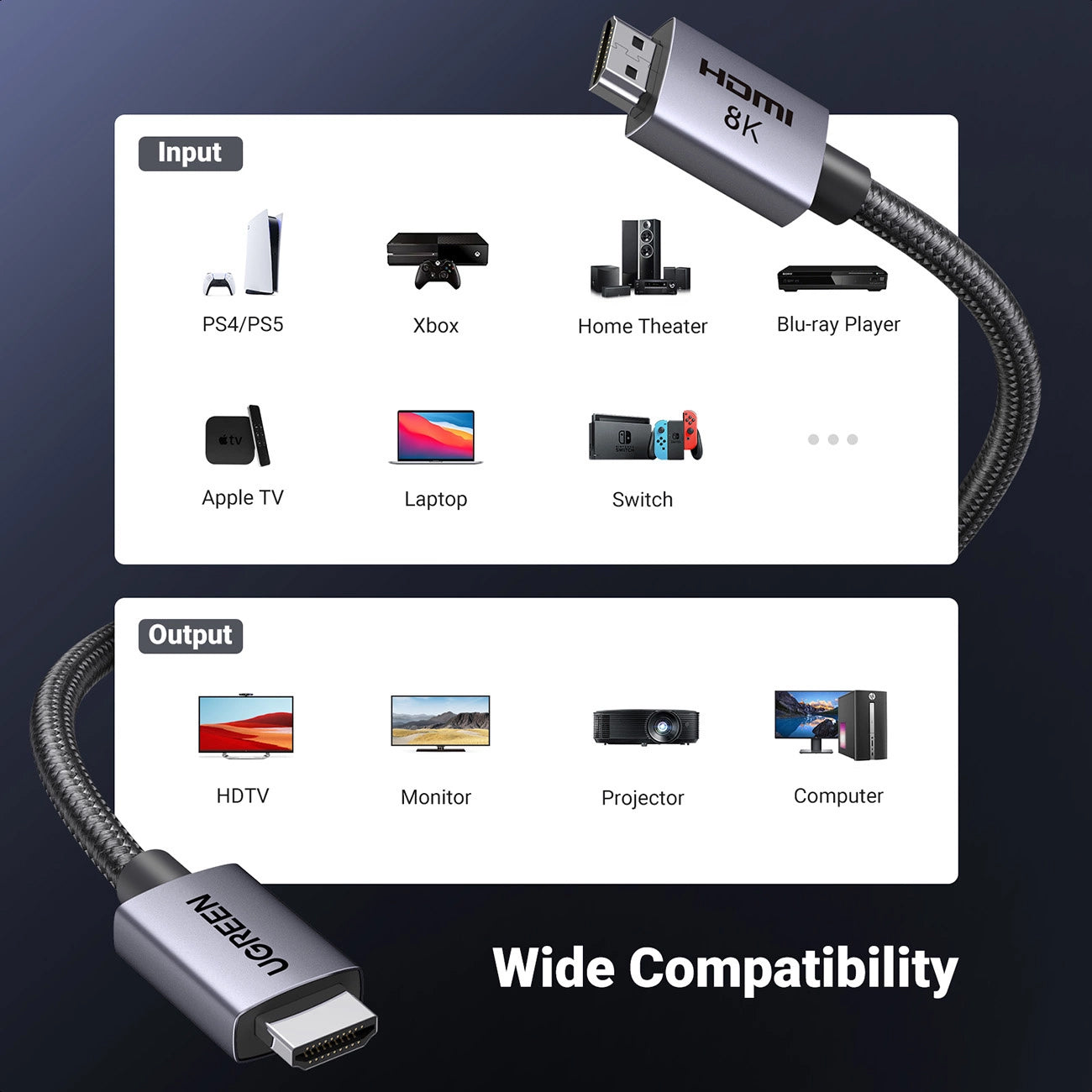 UGREEN HD171 videokabel, HDMI - HDMI, 8K, 3m, Svart