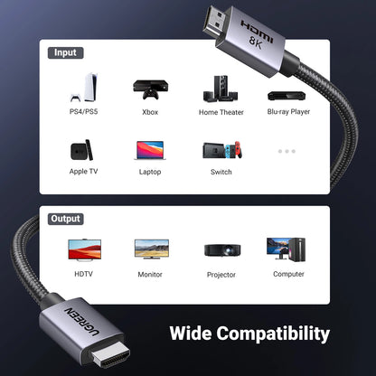 UGREEN HD171 videokabel, HDMI - HDMI, 8K, 3m, Svart