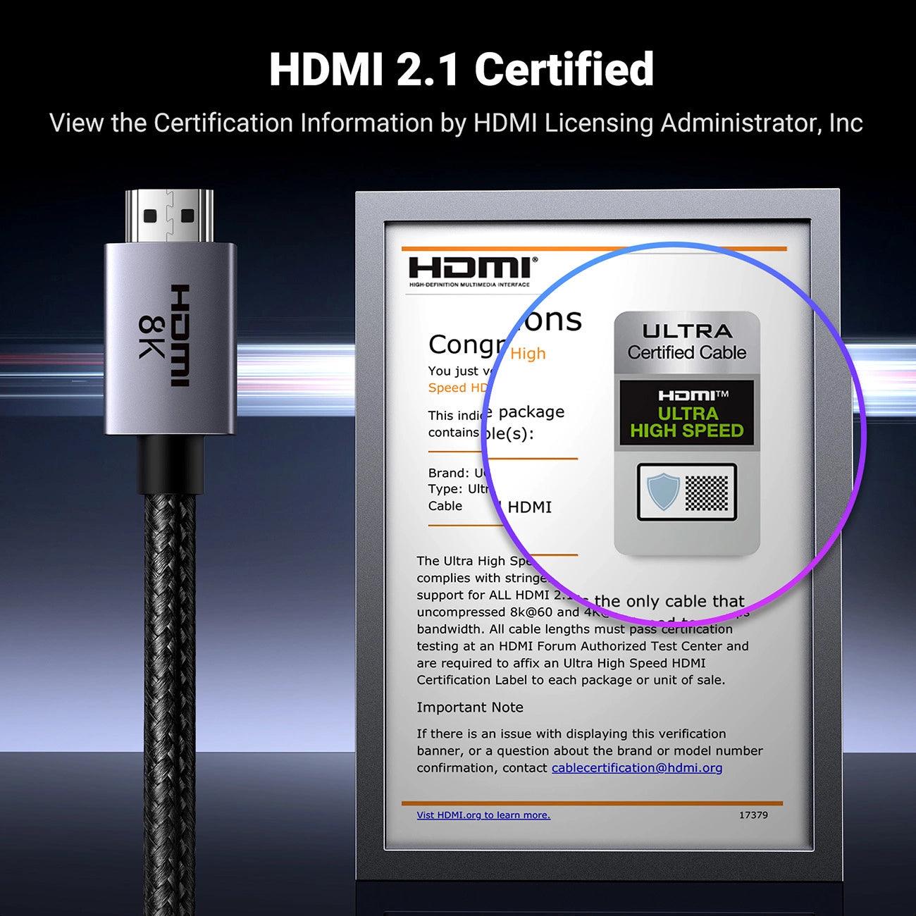 UGREEN HD171 videokabel, HDMI - HDMI, 8K, 3m, Svart