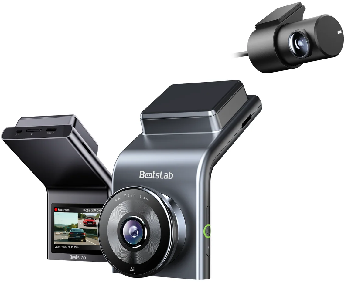 Botslab G300H Plus Front- og Bakovervåkingskamera for Bil, 4K, Wi-Fi, GPS, 2,4-tommers Skjerm