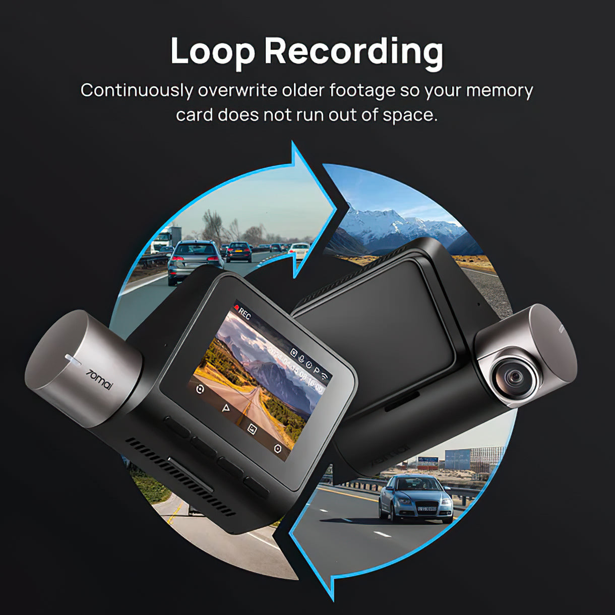 Bil Kamera Foran Bak 70mai Dash Cam A510, 3K, GPS, Wi-Fi, Skjerm 2 tommer