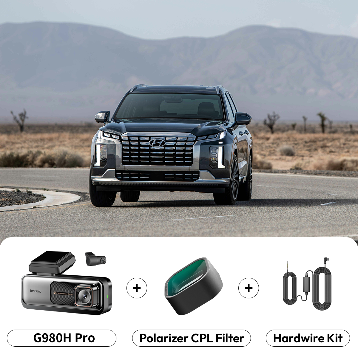 Botslab G980H Pro Front- og Bakovervendt Bilkamera, 4K, Wi-Fi, GPS, 2,45-tommers Skjerm