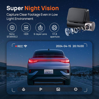 Bil Kamera Foran Bak 70mai Dash Cam A510, 3K, GPS, Wi-Fi, Skjerm 2 tommer