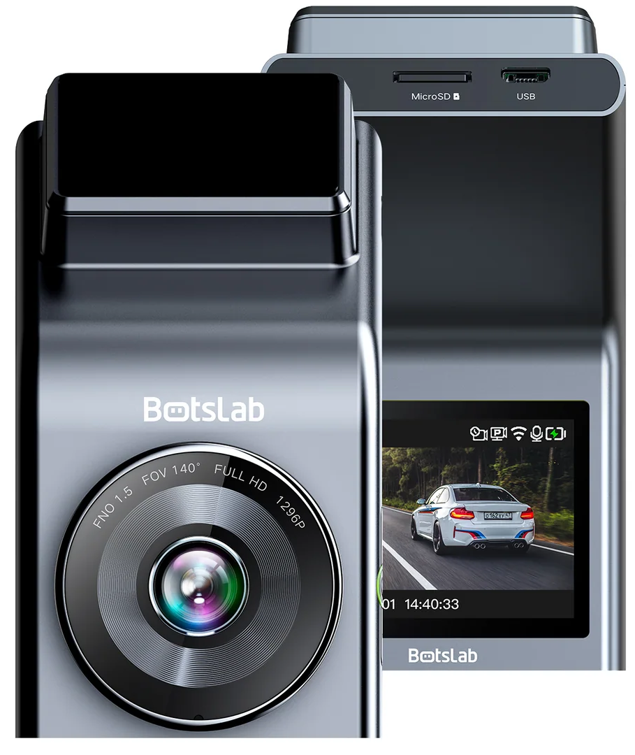 Botslab G300H Plus Front- og Bakovervåkingskamera for Bil, 4K, Wi-Fi, GPS, 2,4-tommers Skjerm