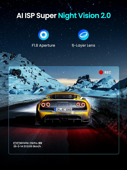 Bil Kamera Foran Bak DDPAI Z50 Pro Dual, 4K, Wi-Fi, GPS, 3-tommers skjerm
