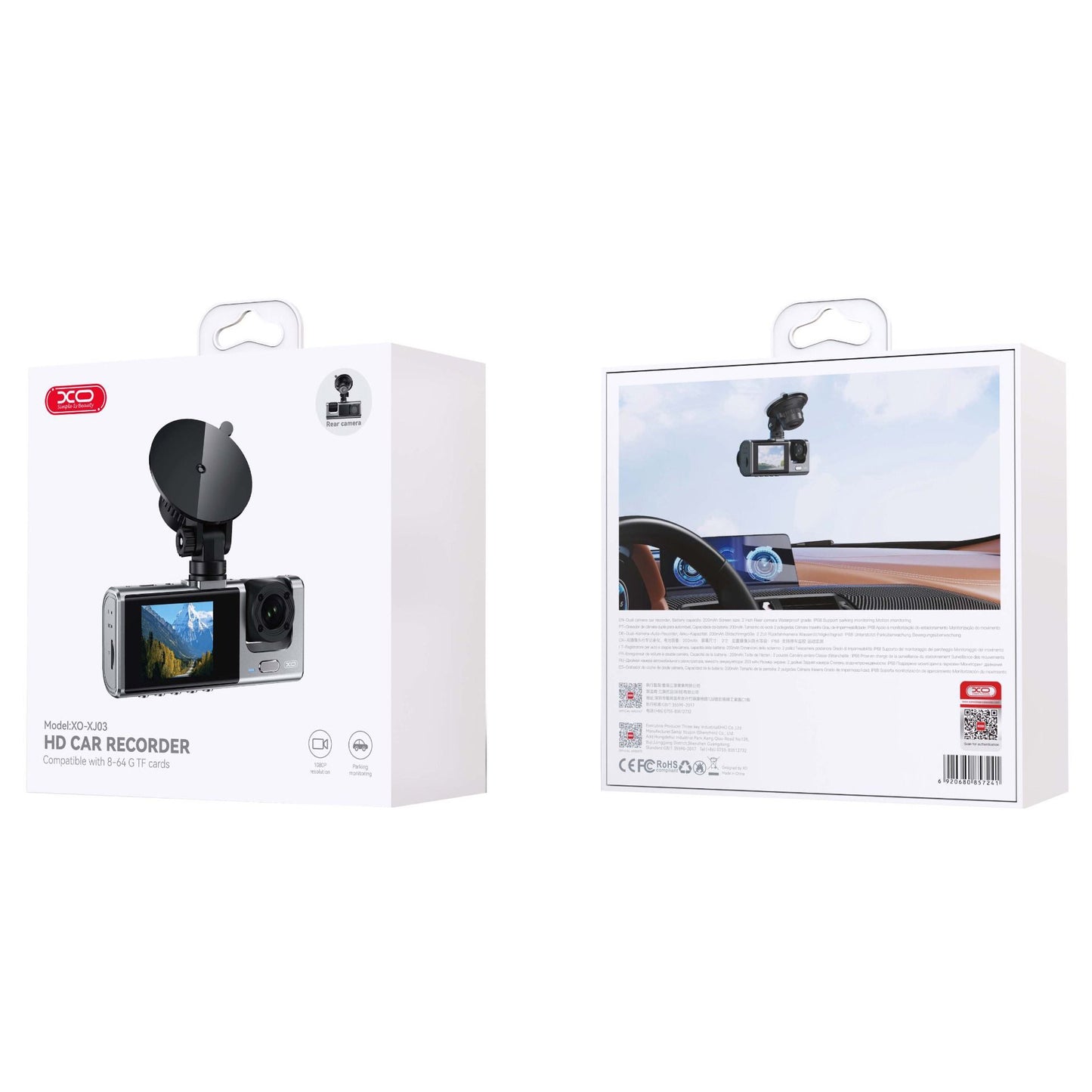 Bil Kamera Foran Bak XO Design XJ03, 1080P, 2-tommers skjerm