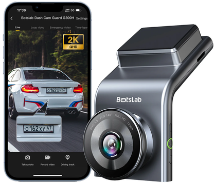 Botslab G300H Plus Front- og Bakovervåkingskamera for Bil, 4K, Wi-Fi, GPS, 2,4-tommers Skjerm