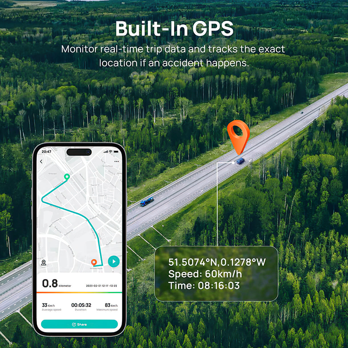 Bil Kamera Foran Bak 70mai Dash Cam A510, 3K, GPS, Wi-Fi, Skjerm 2 tommer