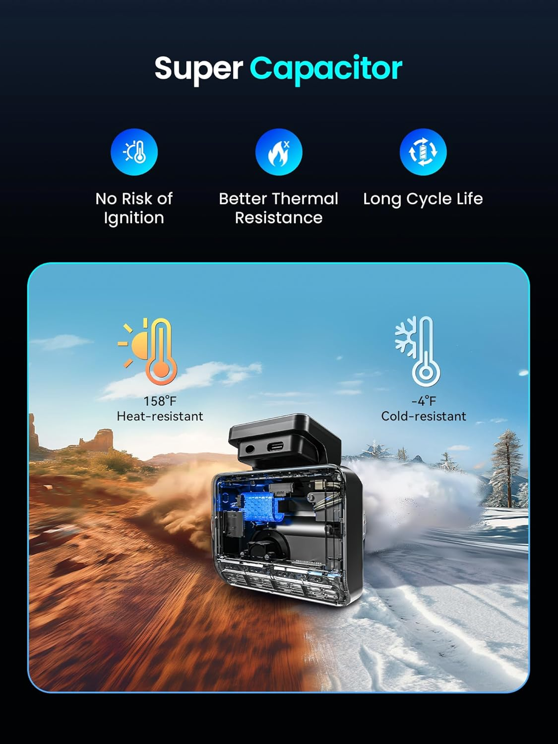 Bil Kamera Foran Bak DDPAI Z50 Pro Dual, 4K, Wi-Fi, GPS, 3-tommers skjerm
