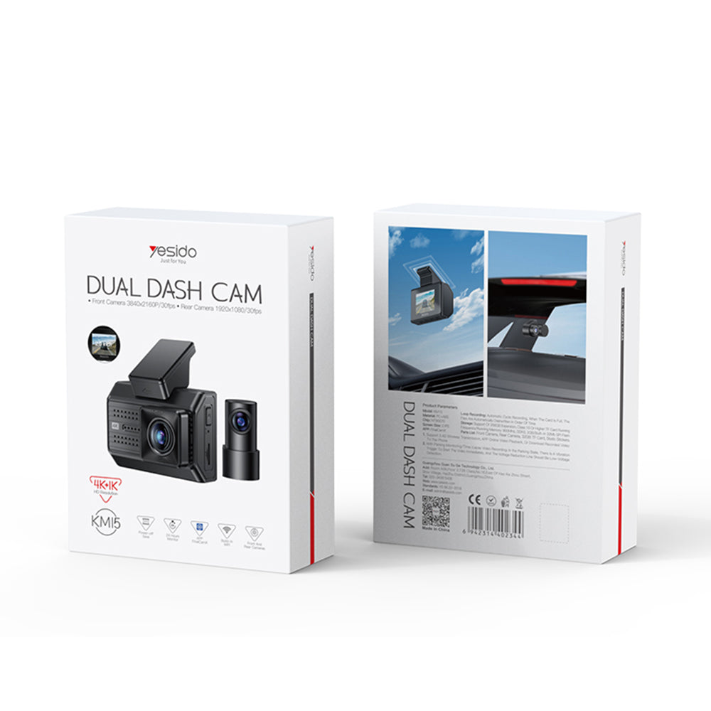 Bil Kamera Foran Bak Yesido KM15, 4K, Wi-Fi, 2-tommers skjerm