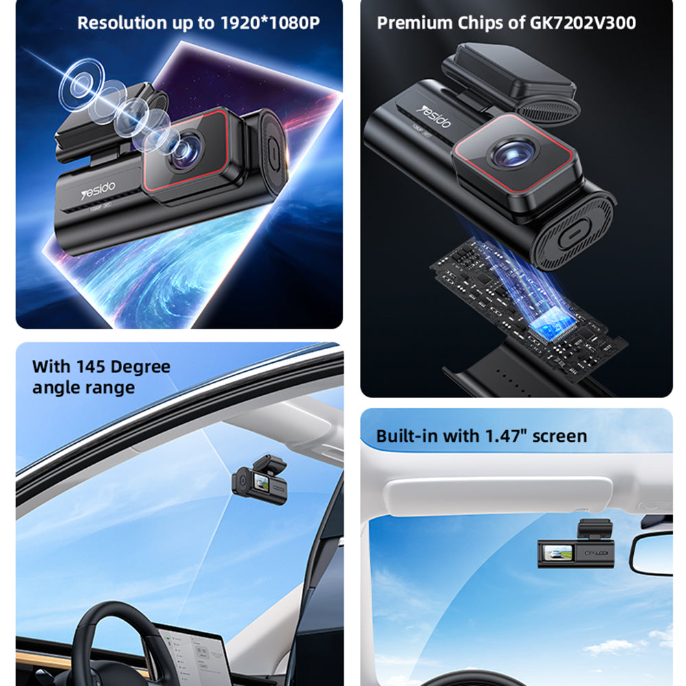 Bilkamera Yesido KM21, 1080P, Wi-Fi, Skjerm 1.47 tommer
